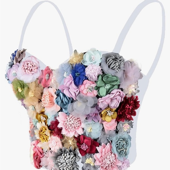 Ellacci Tops - Ellacci Floral Embellished Bustier Top